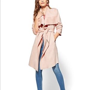 New York and co pink faux suede trench coat